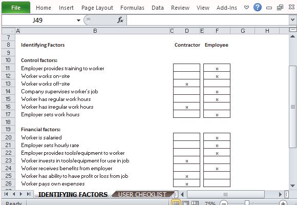 employee or independent contractor checklist for excel
