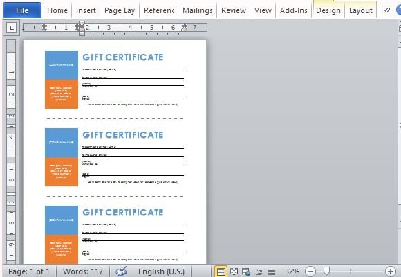 printable gift certificates template for word