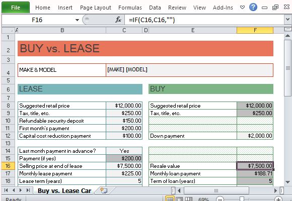 Car Buy vs Lease Calculator For Excel Car Buy vs Lease Calculator For Excel