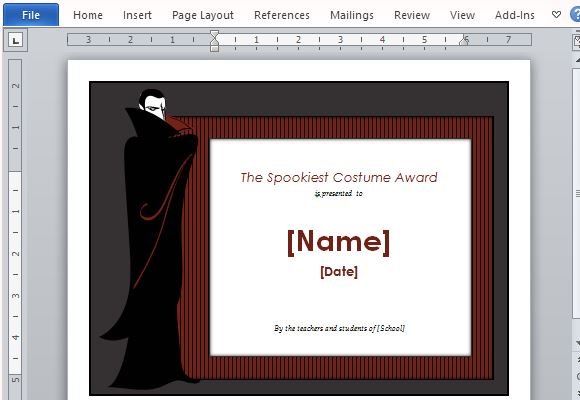 halloween costume award templates