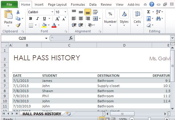 student hall pass log template for excel student pass template
