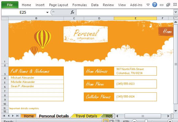 free vacation planner excel template