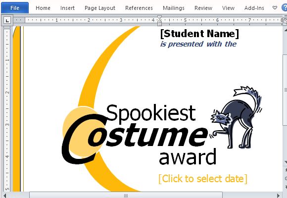 Halloween Costume Award Templates For Word