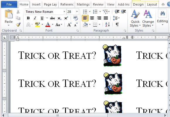 how to create halloween trick or treat labels in word