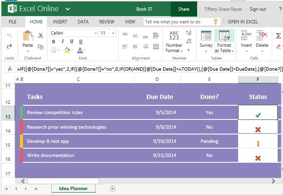 idea planner template for excel for tasks goals and objectives