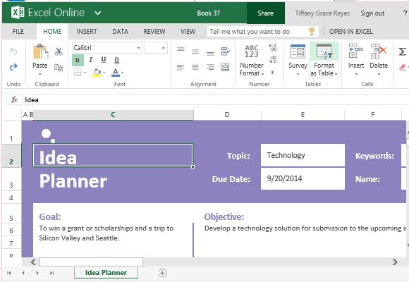 idea planner template for excel for tasks goals and objectives
