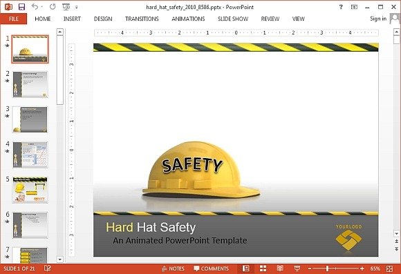 Animated hard hat work safety PowerPoint template