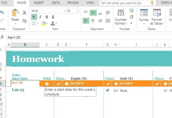 excel homework