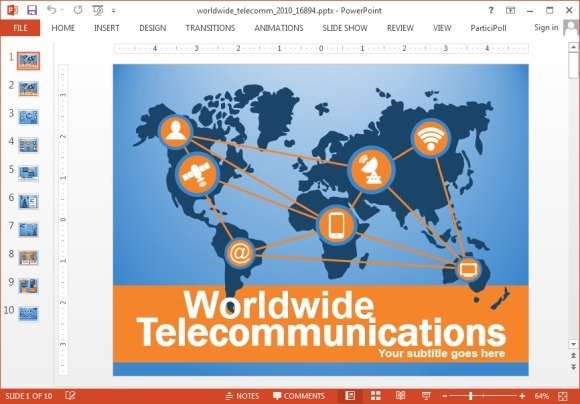 animated telecom powerpoint templates with worldmap illustrations