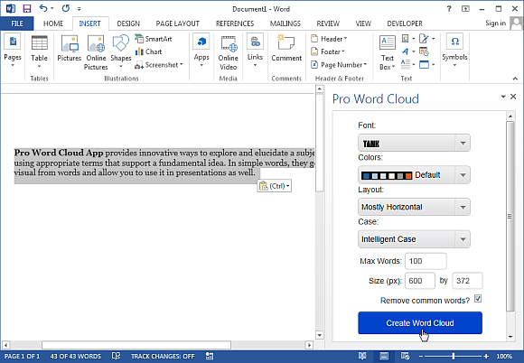 microsoft word add in word cloud