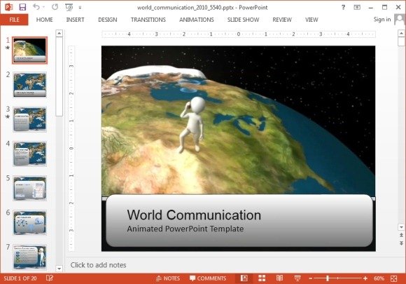 animated world communication powerpoint template