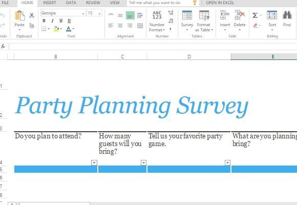 party planning survey form template for excel