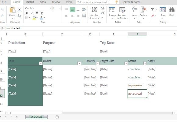 color coded cell items for task status