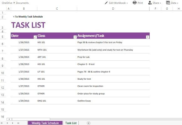 weekly task list template for excel online