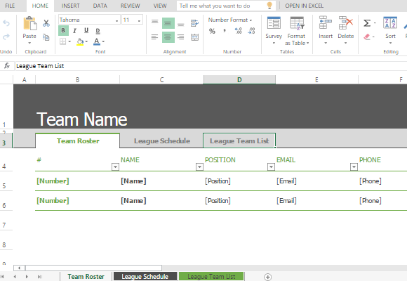 Sports Roster And Schedule Template For Excel