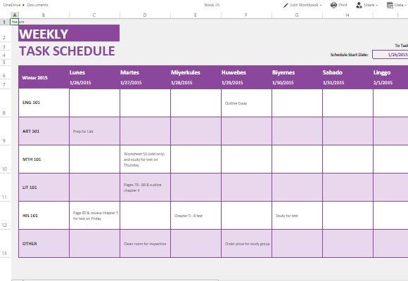 task planning calendar template