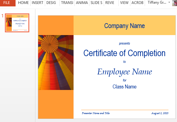 Certificate For Training Completion Template For Powerpoint Certificate Of Completion Template Powerpoint