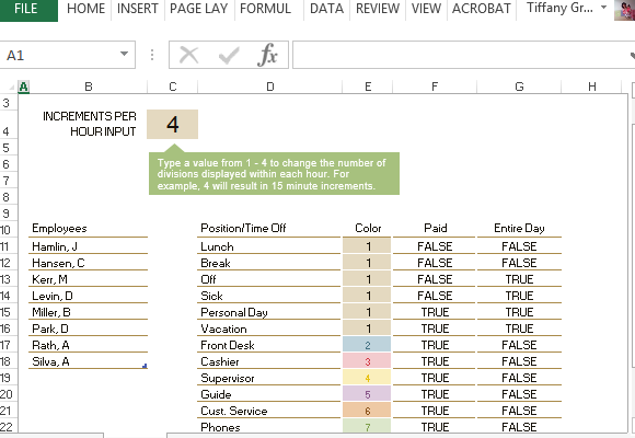 employee schedule hourly increment