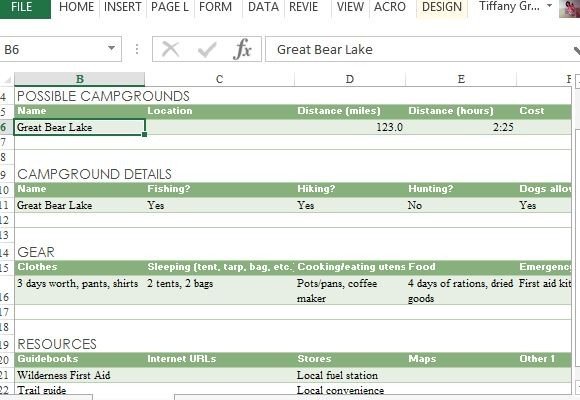 camping trip planner for excel