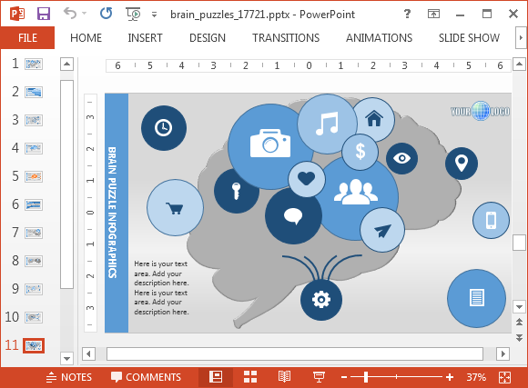 psychology powerpoint template with brain puzzle animations