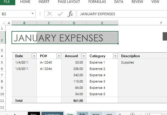 expense trends budget for excel