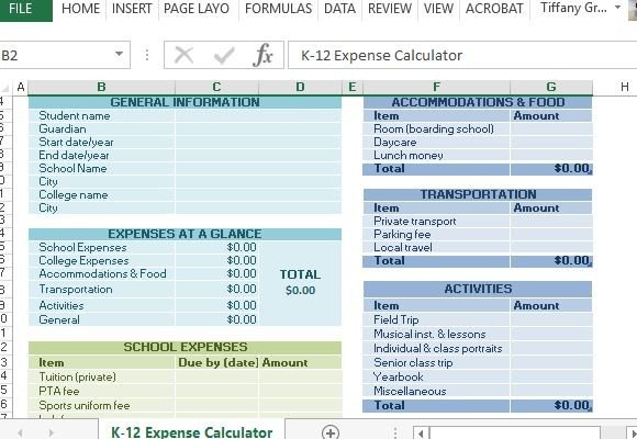 K 12 School Expense Calculator For Excel Have A Comprehensive List Of Your K 12