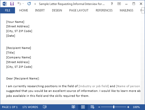 Sample Letter Requesting Informal Interview For Word