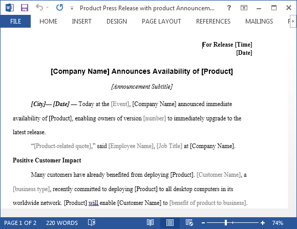 product press release with product announcement template for word