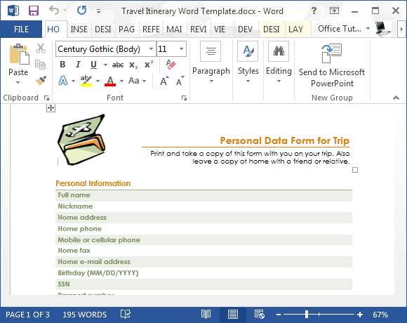 travel itinerary word template