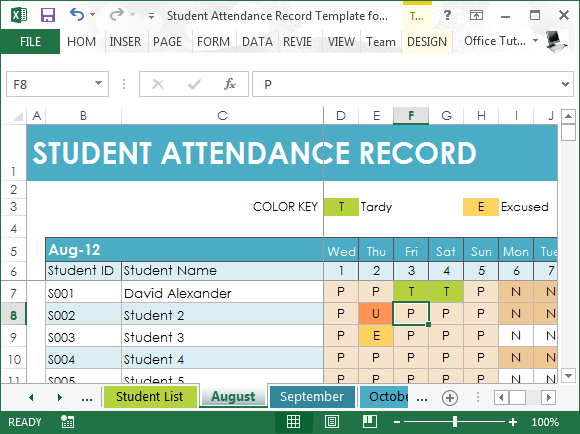 chart format vba Attendance For Student Template Excel Record