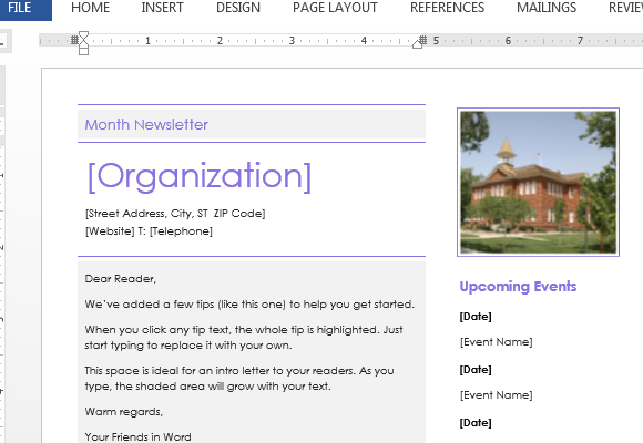 elementary school newsletter template for word