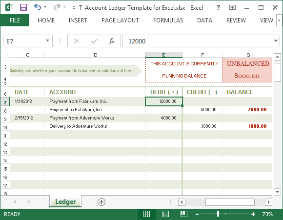 ledger account template for