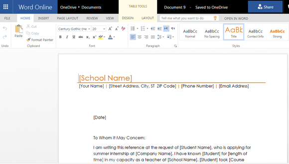 free letter of recommendation templates for word