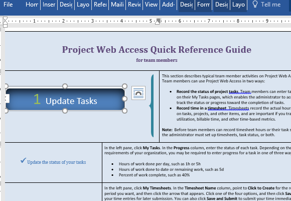 project web access reference template for word quick reference guide template free
