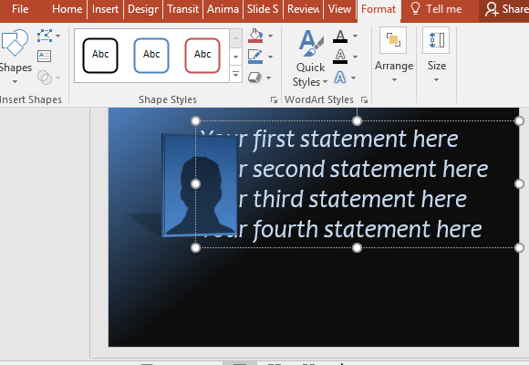apply formatting and different styles to customize your text fppt
