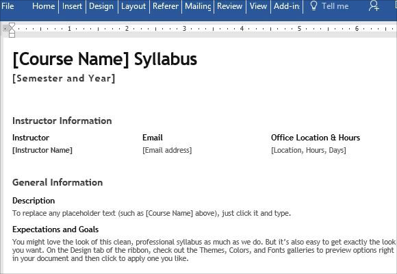 Free Course Syllabus Template For Word Fppt