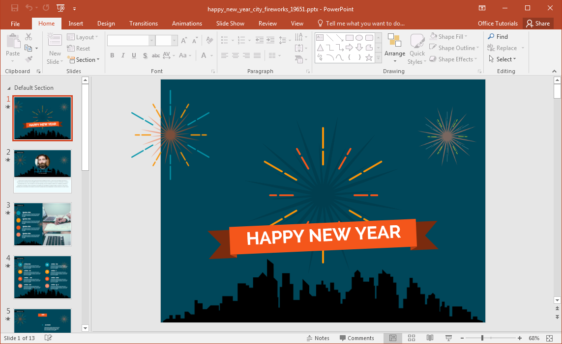 animated happy new year city fireworks powerpoint template