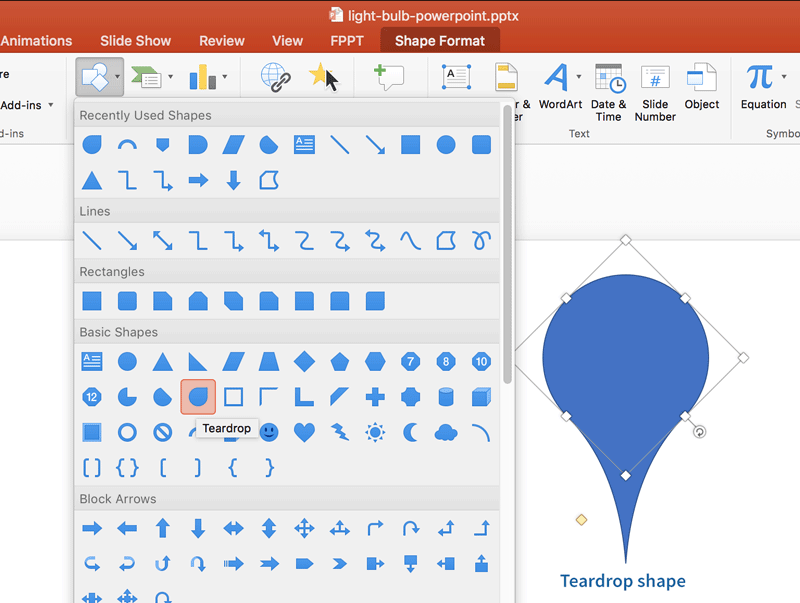 teardrop shape powerpoint lightbulb