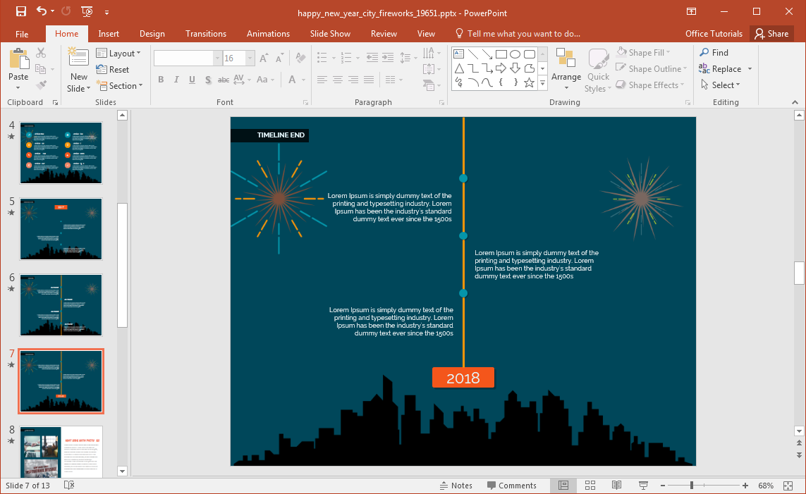 Animated Happy New Year City Fireworks PowerPoint Template