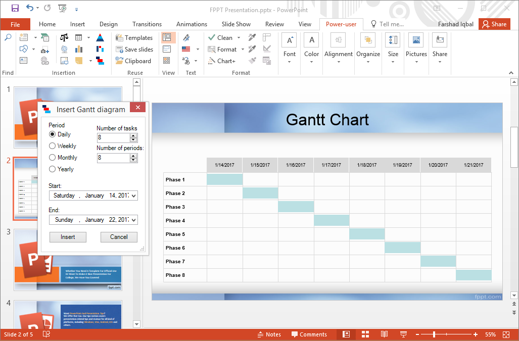 insert gantt charts fppt powerpoint gantt chart add in