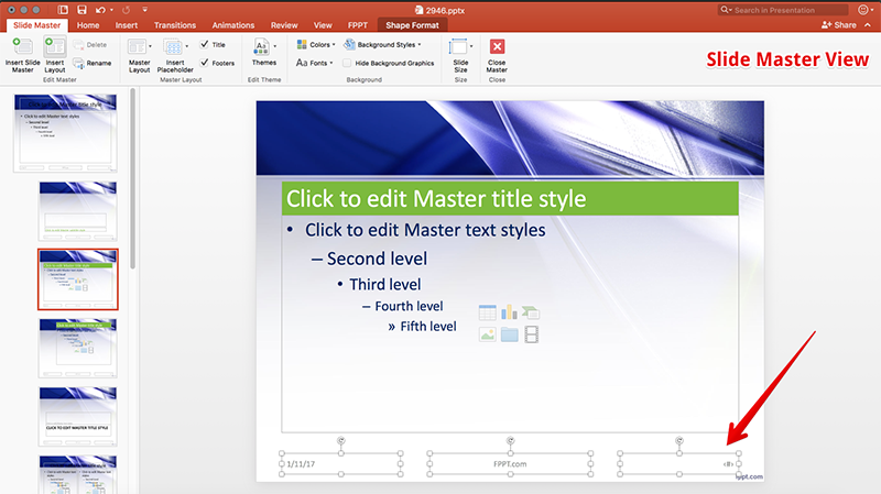 powerpoint page number slide master