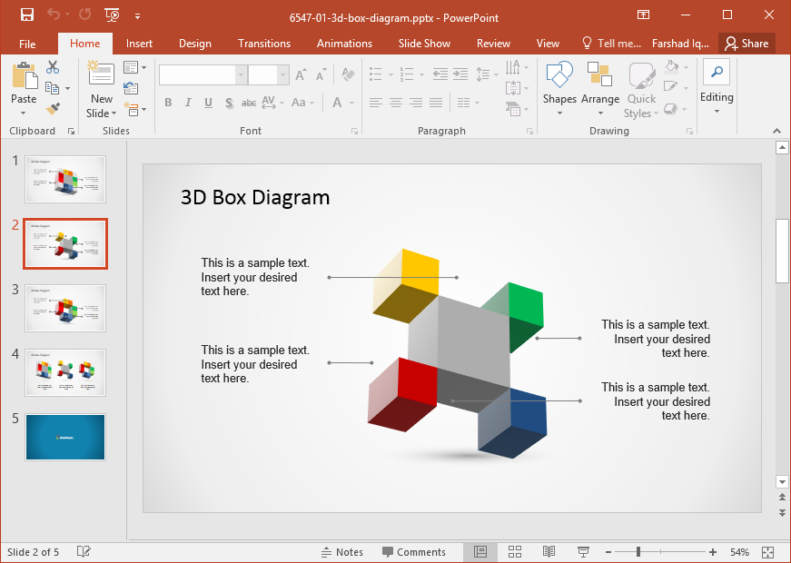 3D Box Diagram Template For PowerPoint