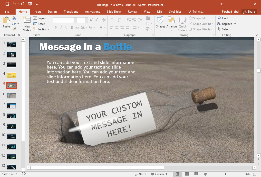 animated message in a bottle powerpoint template