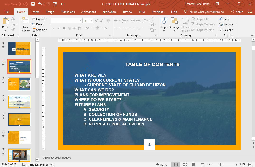 what is the second page of a powerpoint presentation called