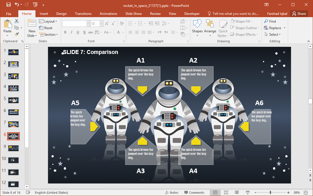 animated rocket and space powerpoint template space themed powerpoint template free