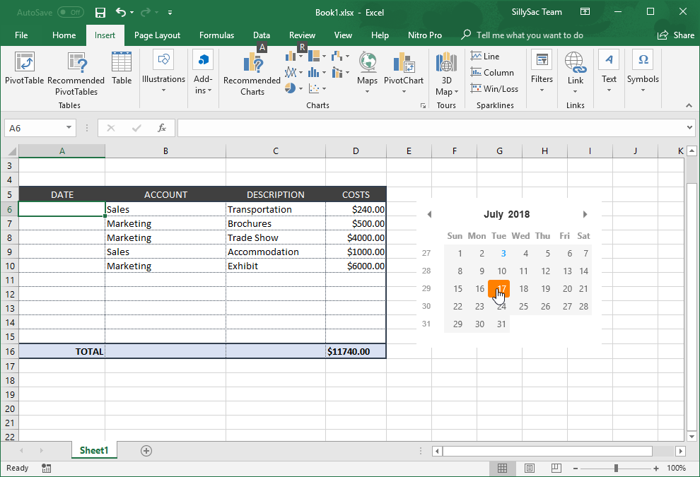 Data Editing in Excel made Easy with Calendar