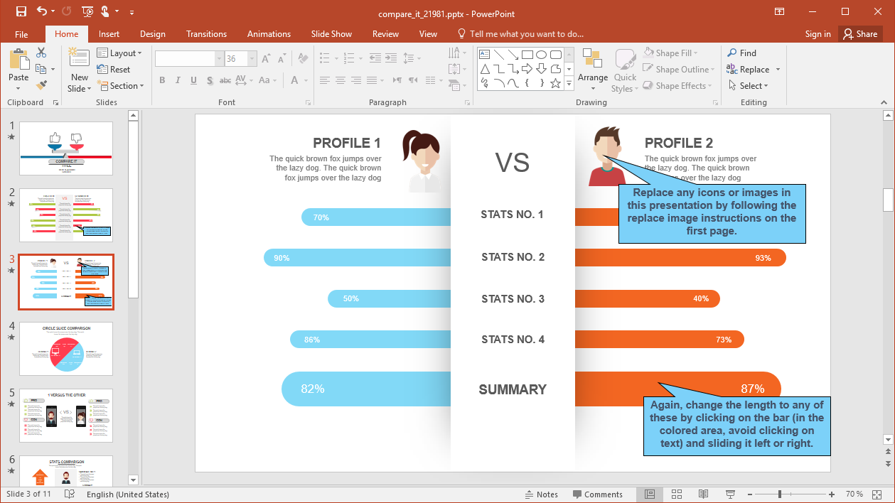 how to compare presentations in powerpoint