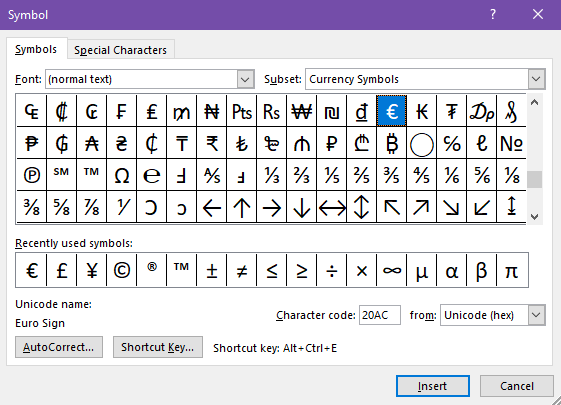 Symbol Shortcut Keys In Ms Word - Printable Templates
