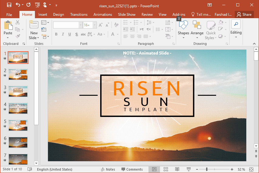 animated risen sun powerpoint template fppt new template powerpoint