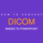A DICOM medical scan on the left converting into a clean PowerPoint slide on the right